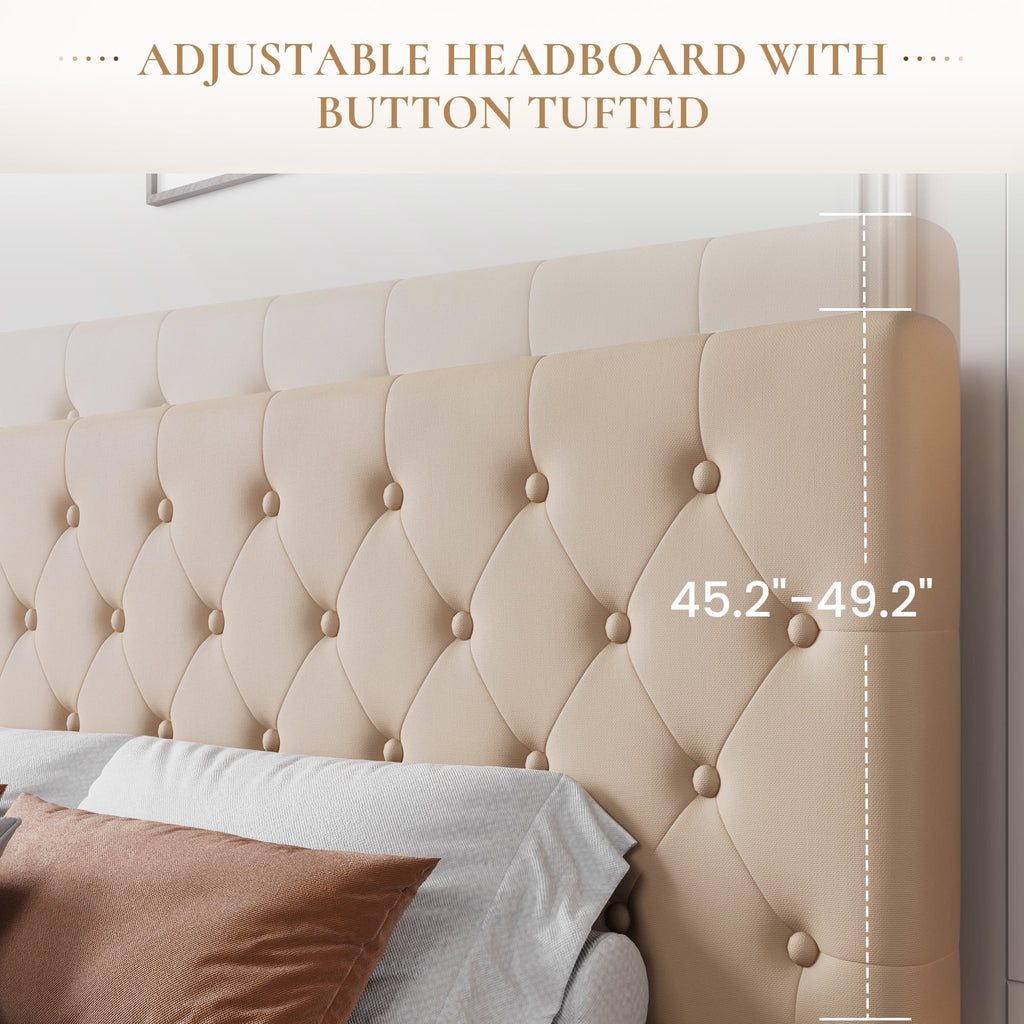 Black Queen Size Platform Bed Frame with Adjustable Tufted Headboard Z15807