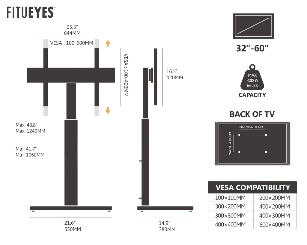 White Tempered Glass Floor TV Stand 32-65 Inch E363892