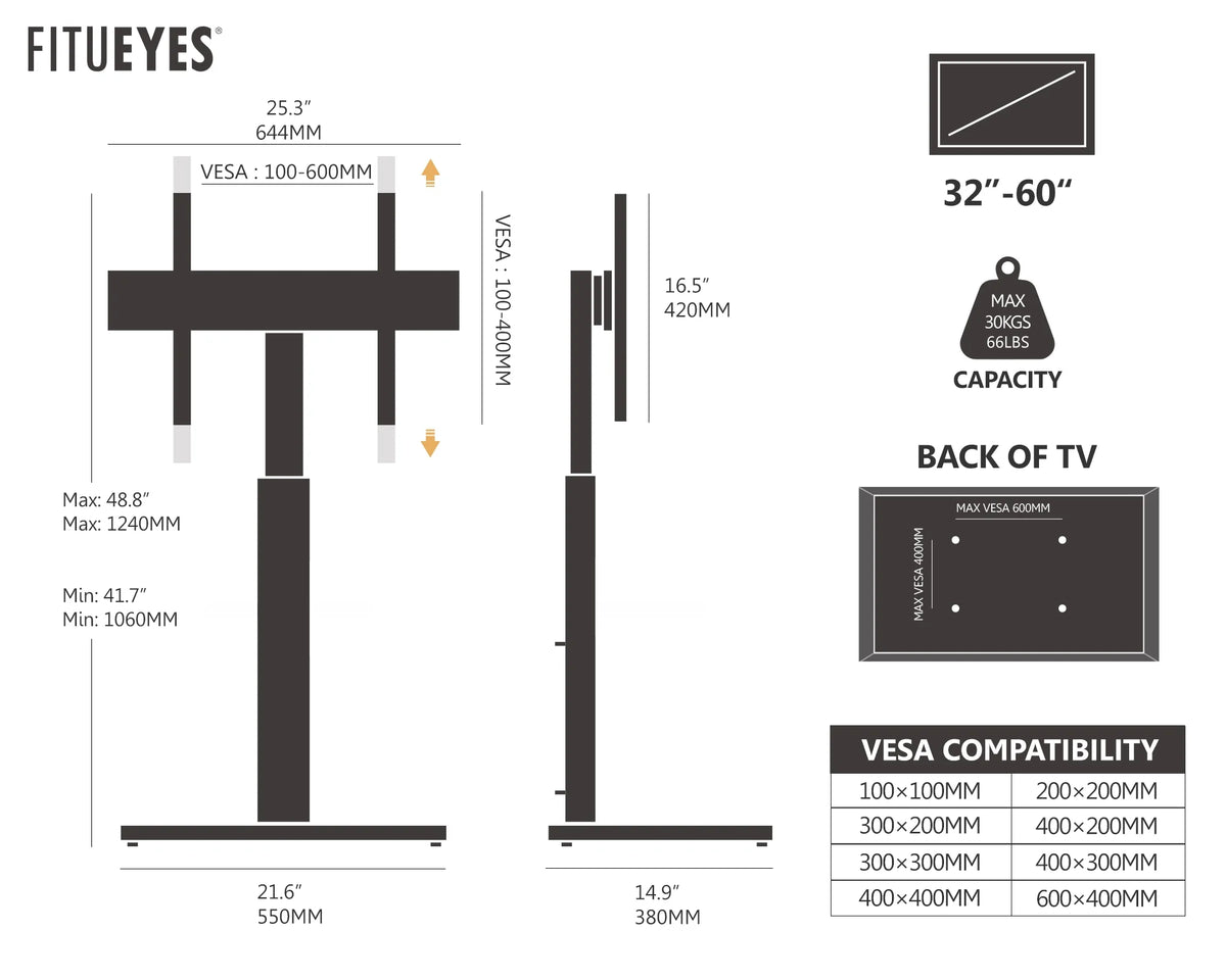 White Tempered Glass Floor TV Stand 32-65 Inch E363892