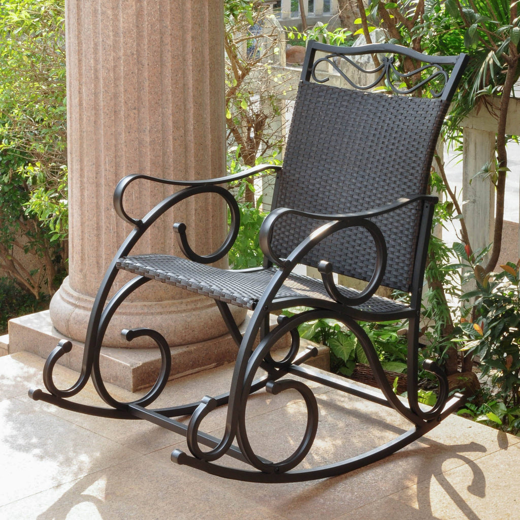 Antique Brown Resin Wicker Steel Rocking Chair Z86468