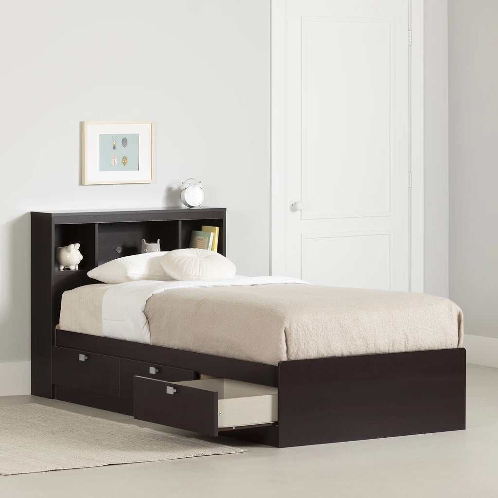 Twin 3 Drawer Storage Bed with Bookcase Headboard R7937