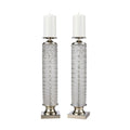 20 inch Crystal Pillar Candle Holder Set of 2 Glass Metal Polished Nickel Silver V7262