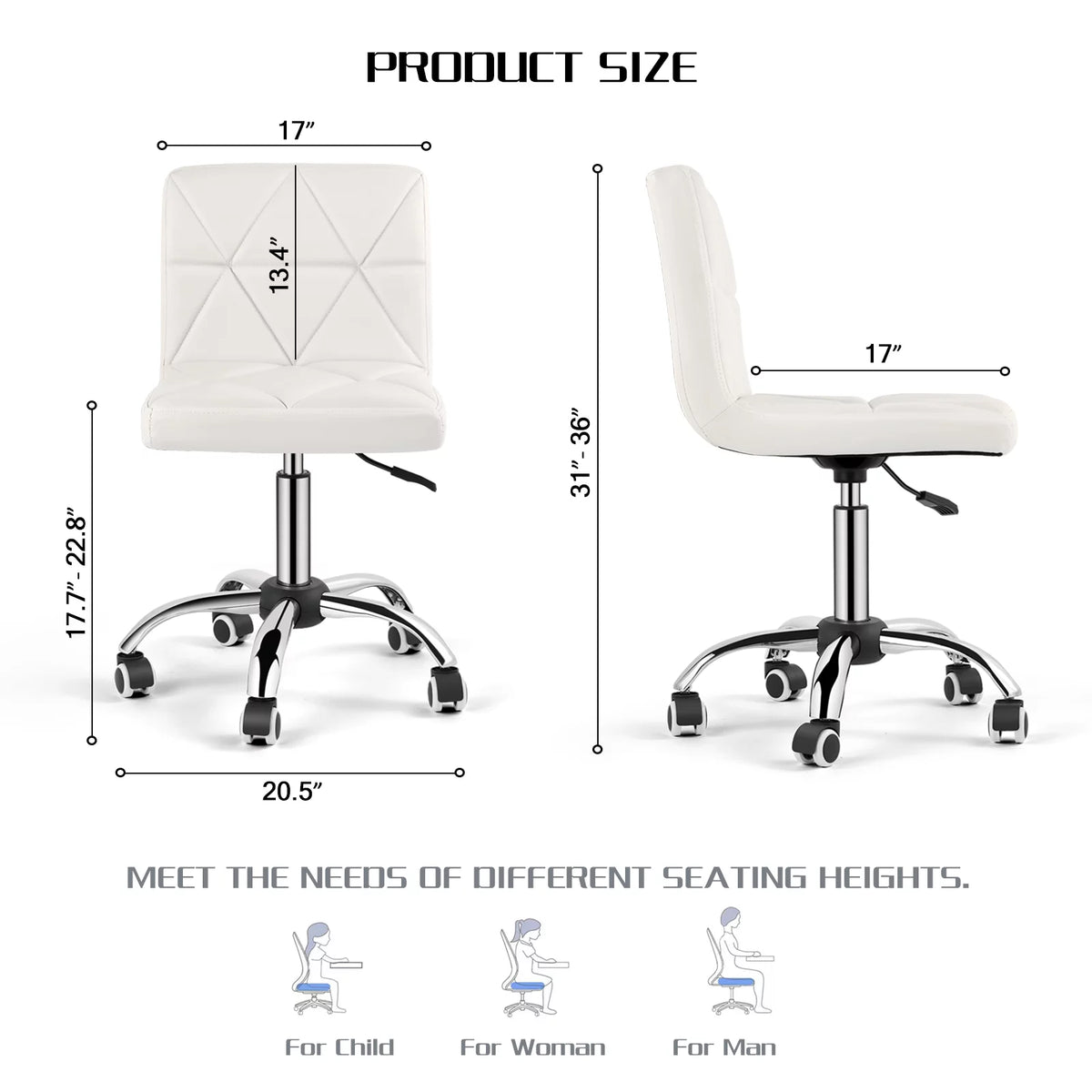 White Armless Swivel Desk Chair T6060