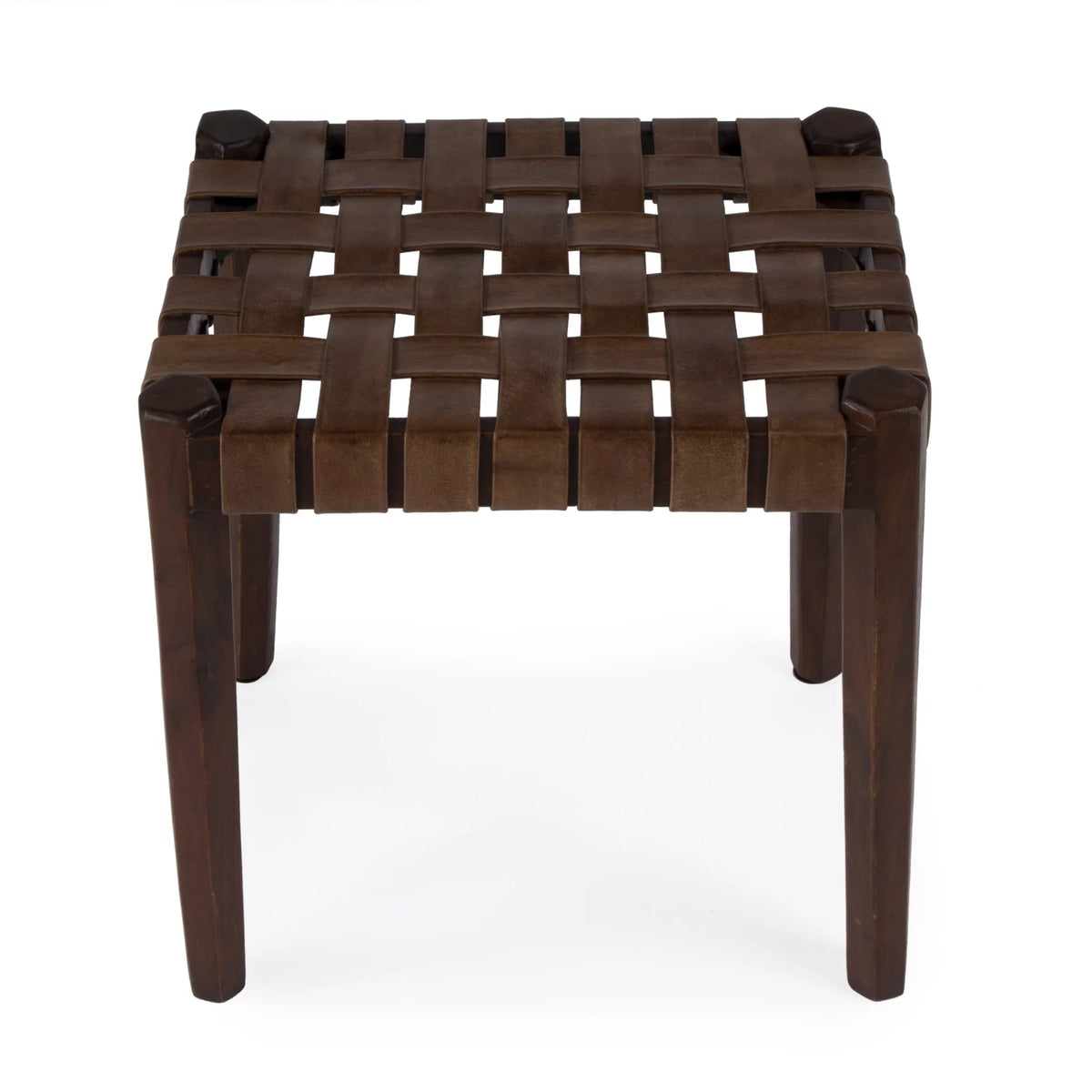 Brown Leather Woven Stool Q883