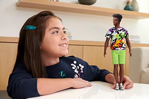 Black Curly Hair Ken Doll with Camo Print Shirt B721