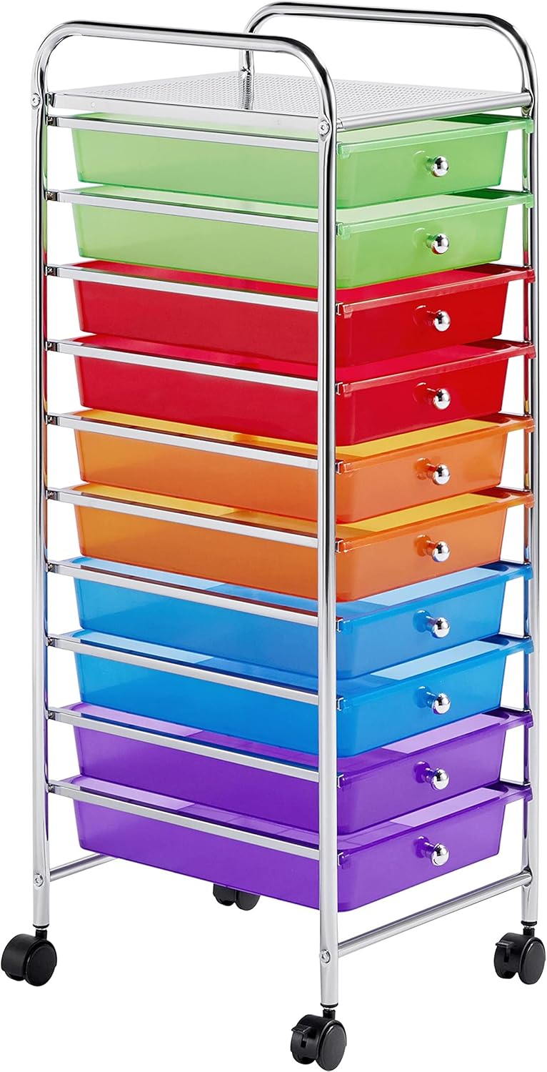 Black 10 Drawer Rolling Plastic Storage Cart, Pack of 2 F59959