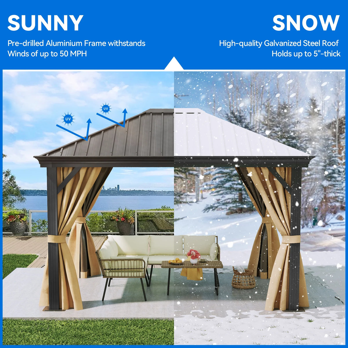 10x12ft Hardtop Gazebo with Nettings and Curtains N71548
