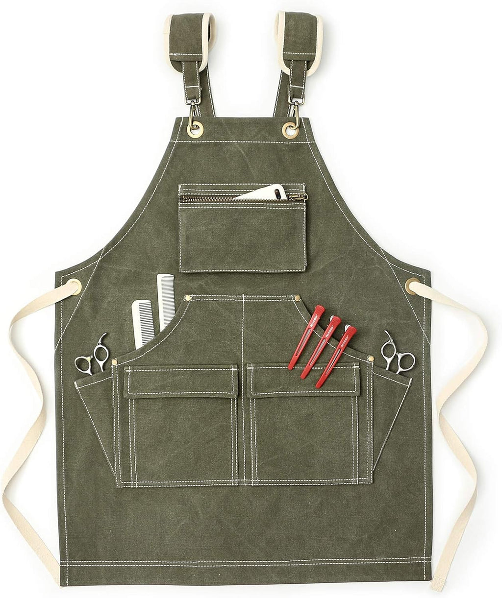 Olive Green Canvas Cross Back Shop Apron M77652