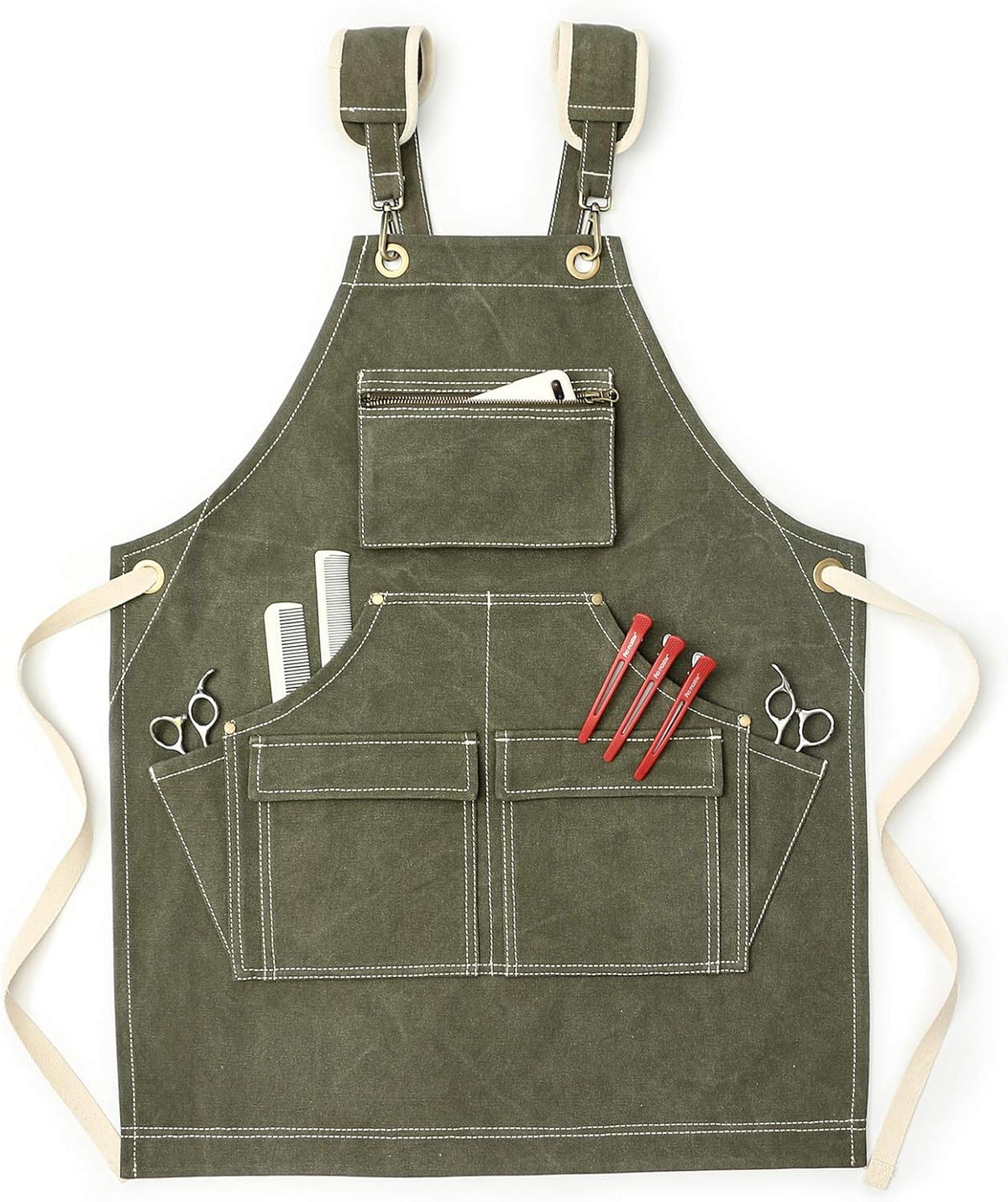 Olive Green Canvas Cross Back Shop Apron M77652