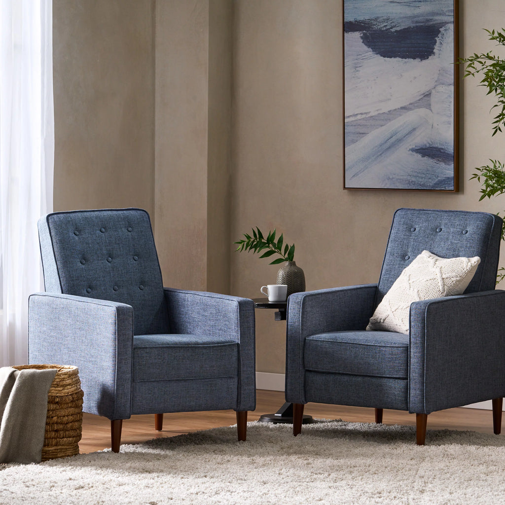 Dark Blue Tufted Recliners Set of 2 K73946