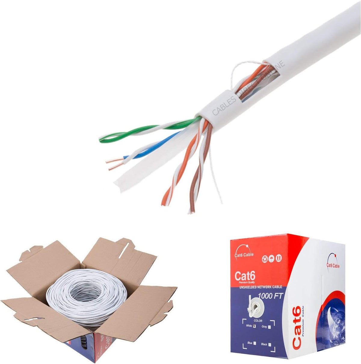 CAT6 1000ft UTP White Ethernet Solid Cable 23AWG Bulk F107
