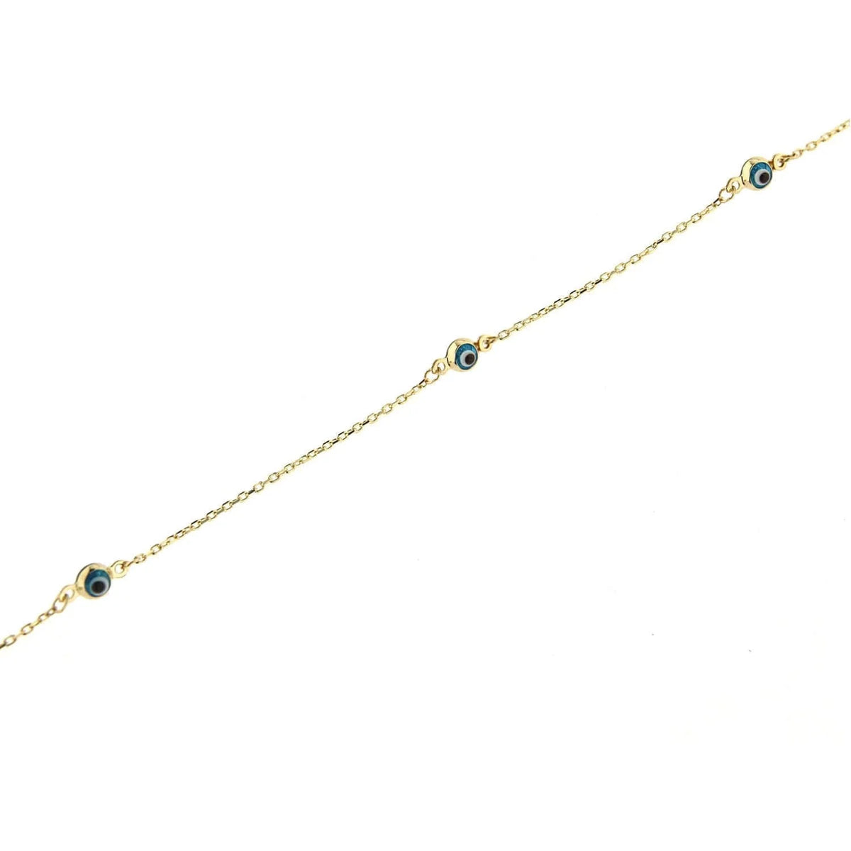 18k Solid Yellow Gold Evil Eye Bracelet 6 inches T6655