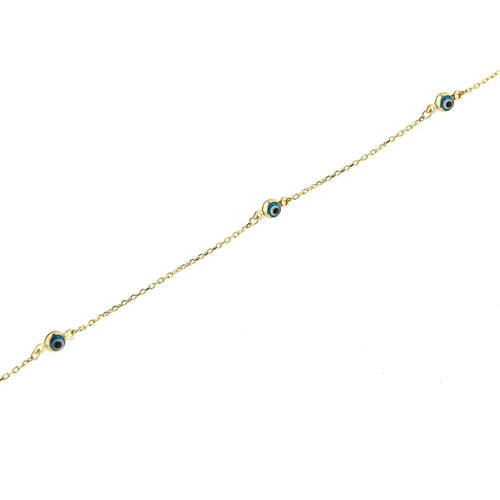 18k Solid Yellow Gold Evil Eye Bracelet 6 inches T6655