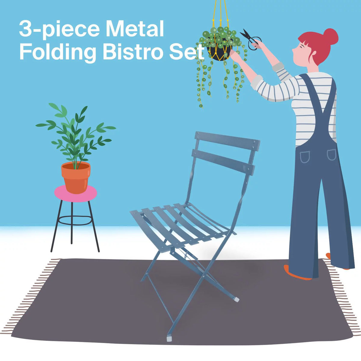 3 Piece Porch Furniture Set with Tea Table Blue V7917