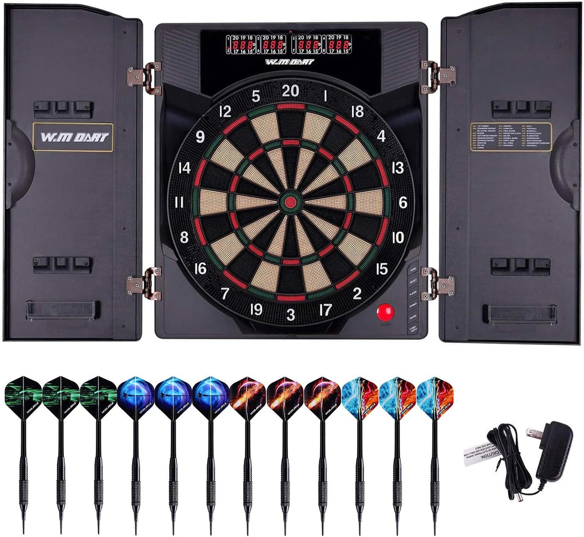 Electronic Soft Tip Dartboard Set with Cabinet, 12 Darts LED Display V9123