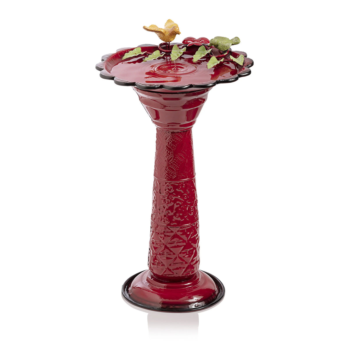 28-Inch Metal Bird Bath with Birds and Leaves, Red B4443