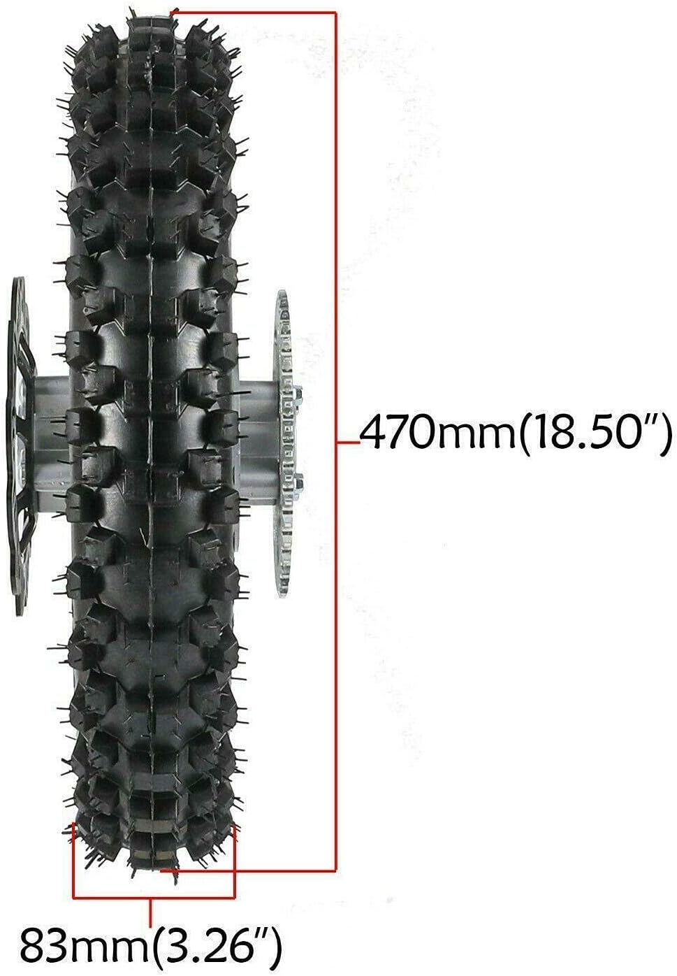 12" Rear Tire Wheel Rim Tube with Sprocket & Brake Disc Rotor 80/100-12 V222225