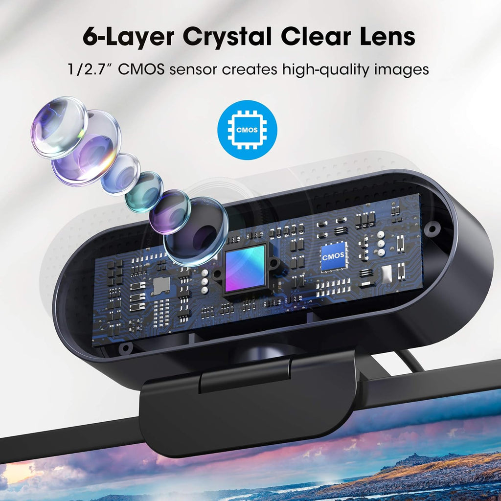1080P Webcam with Microphone USB, 120° Wide View T765