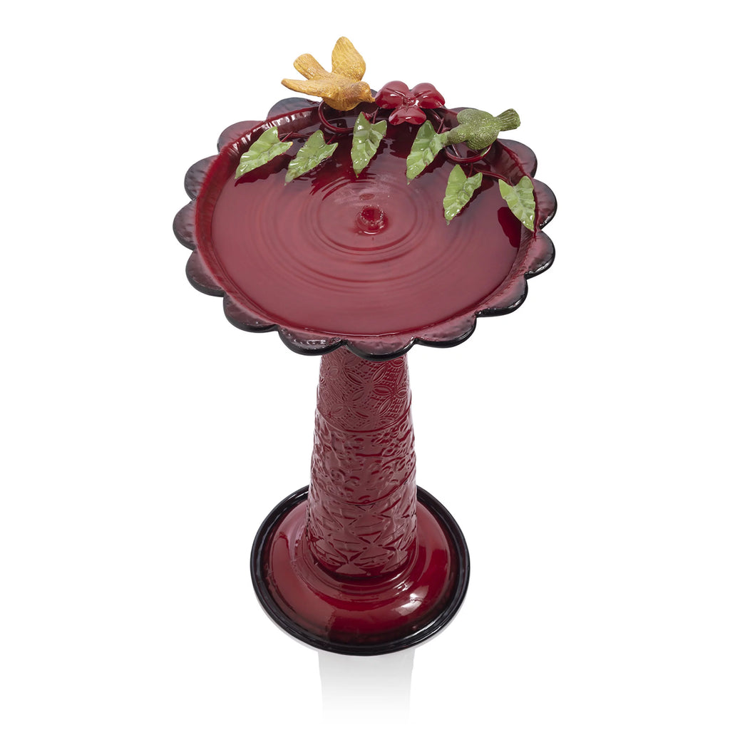 28-Inch Metal Bird Bath with Birds and Leaves, Red B4443