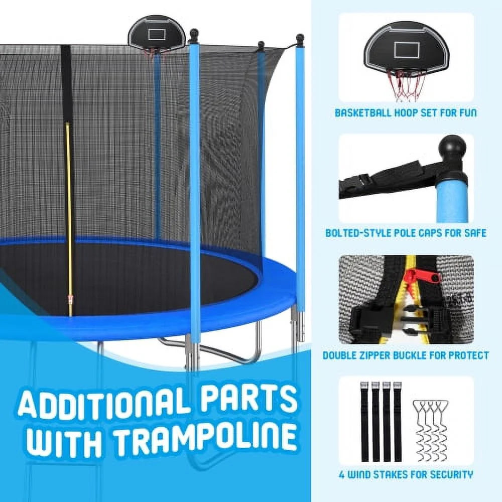 10FT Trampoline with Safety Enclosure Net, Basketball Hoop, Ball and Ladder M452752