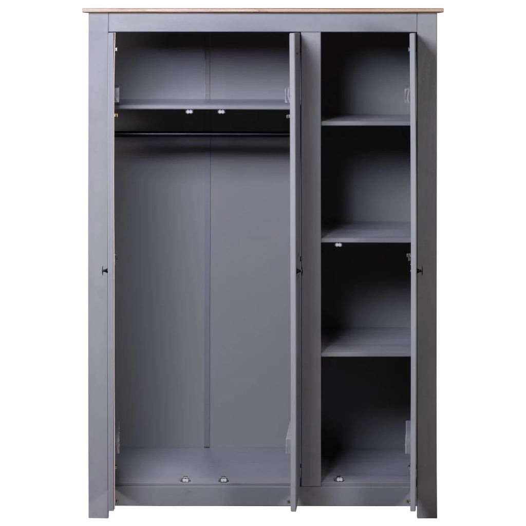 3-Door Gray Pine Wardrobe H5197
