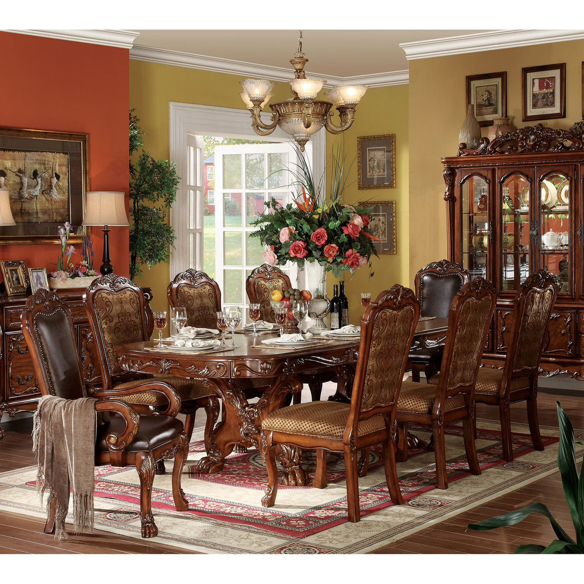 Cherry 9 Piece Trestle Dining Table Set A432