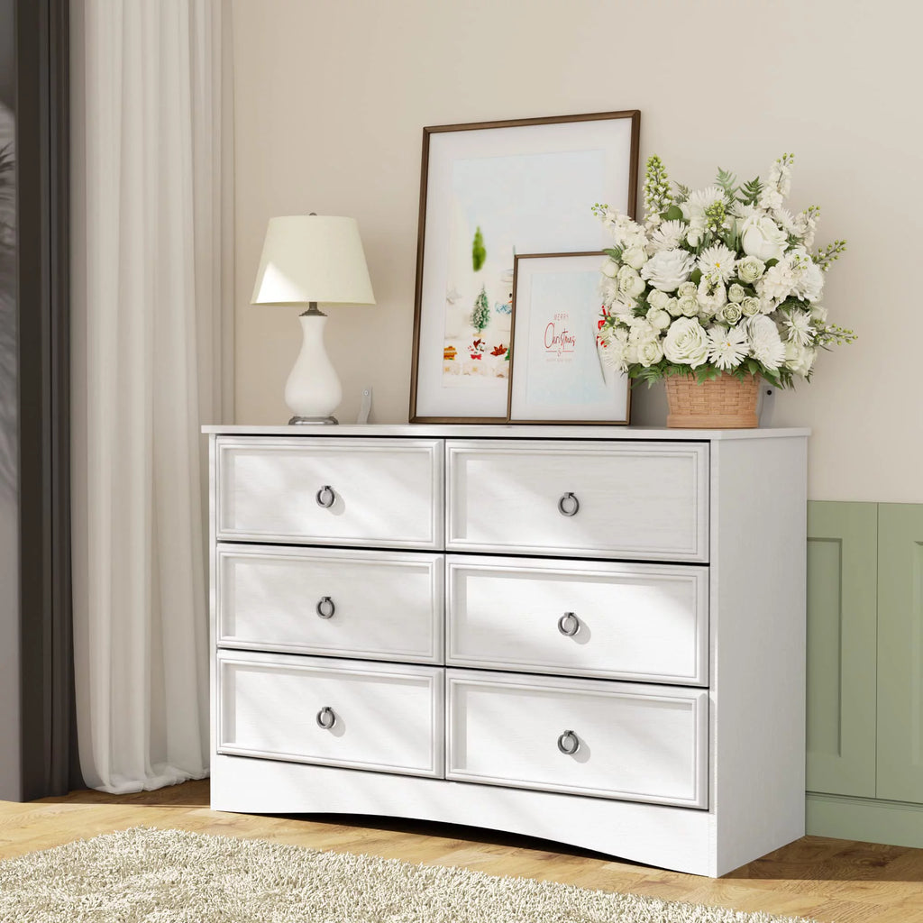 White 6 Drawer Wood Dresser I651748