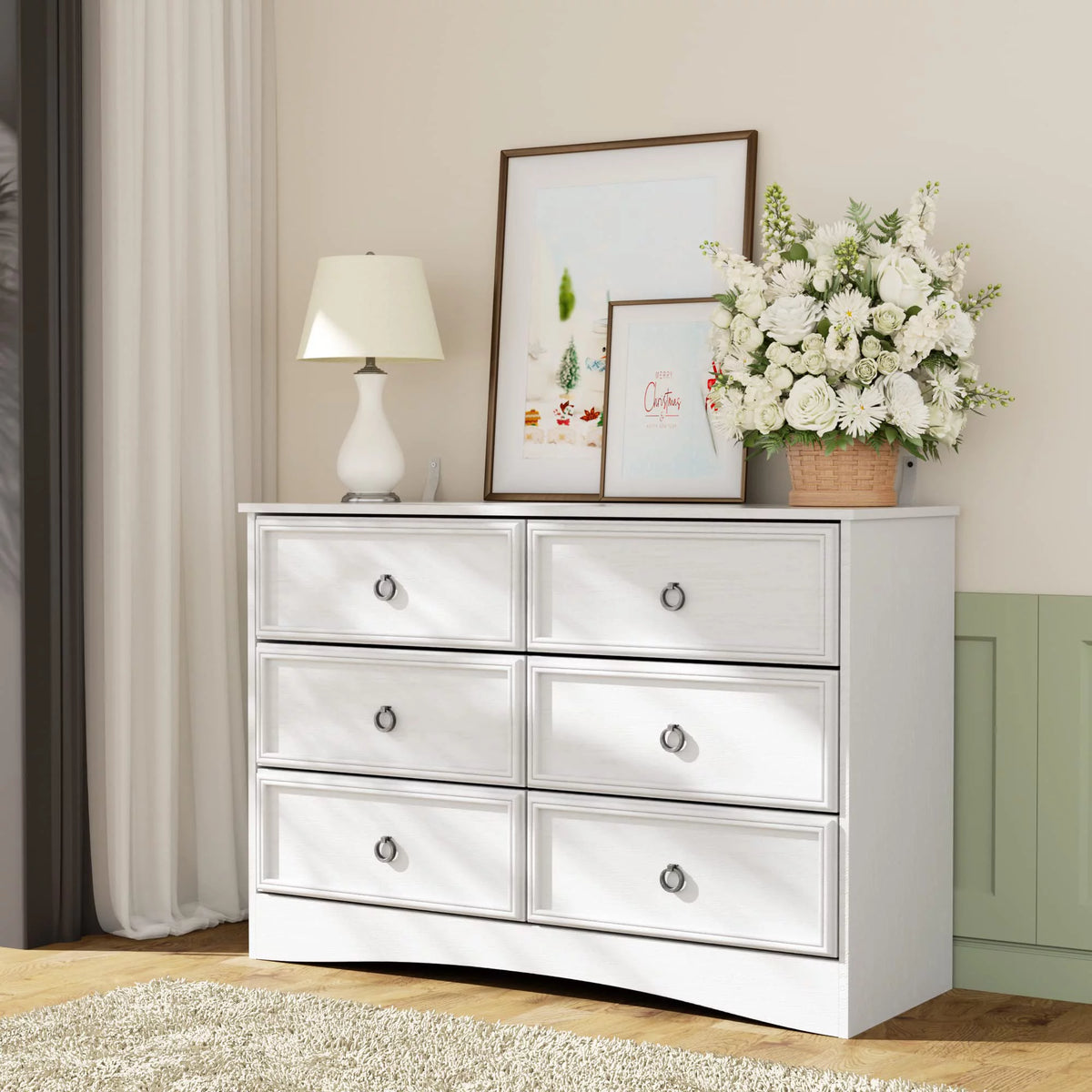 White 6 Drawer Wood Dresser I651748