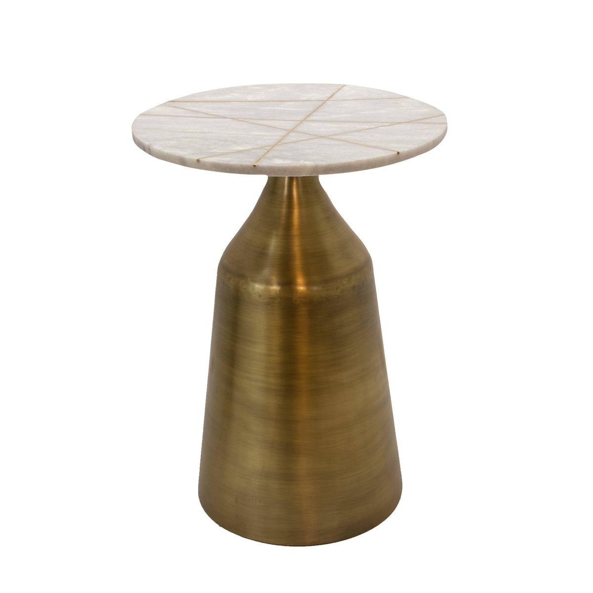 White Marble Round Side Table with Inlay I187604
