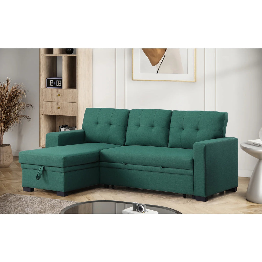Green Reversible Sleeper Sectional Sofa Bed X756