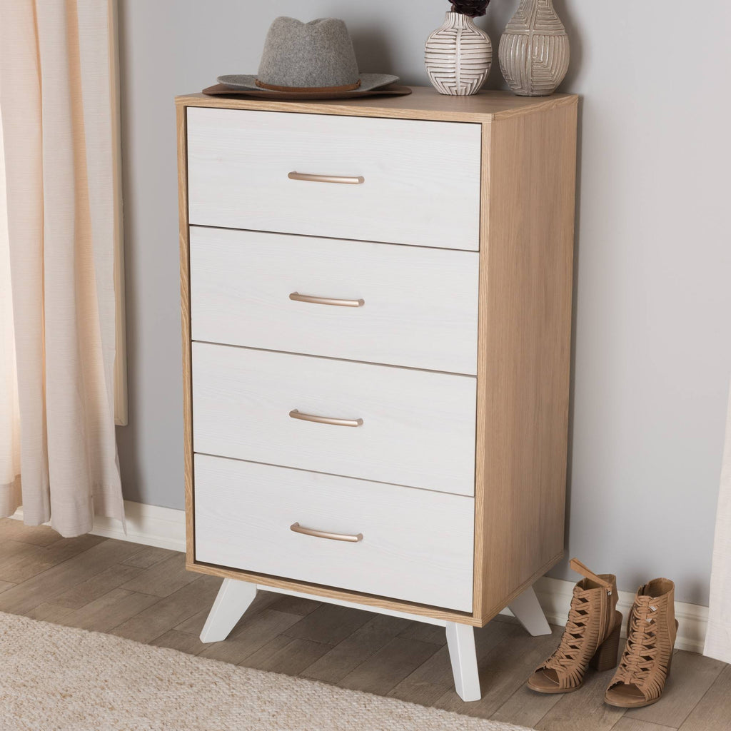 Natural Oak and Whitewashed Wood 4-Drawer Chest J343837