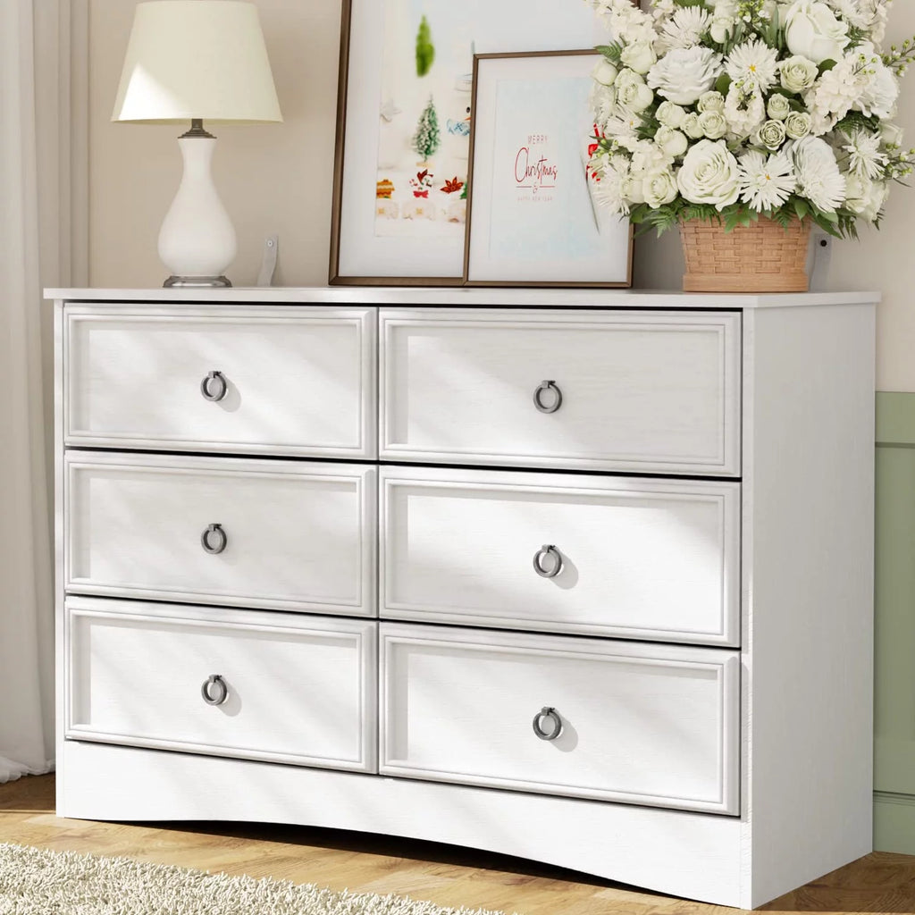 White 6 Drawer Wood Dresser I651748
