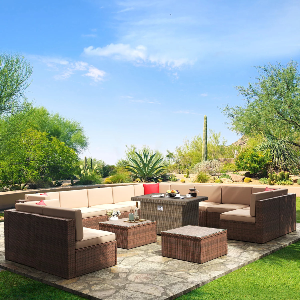 8 Pcs Patio Furniture Set with Fire Pit Table K863507