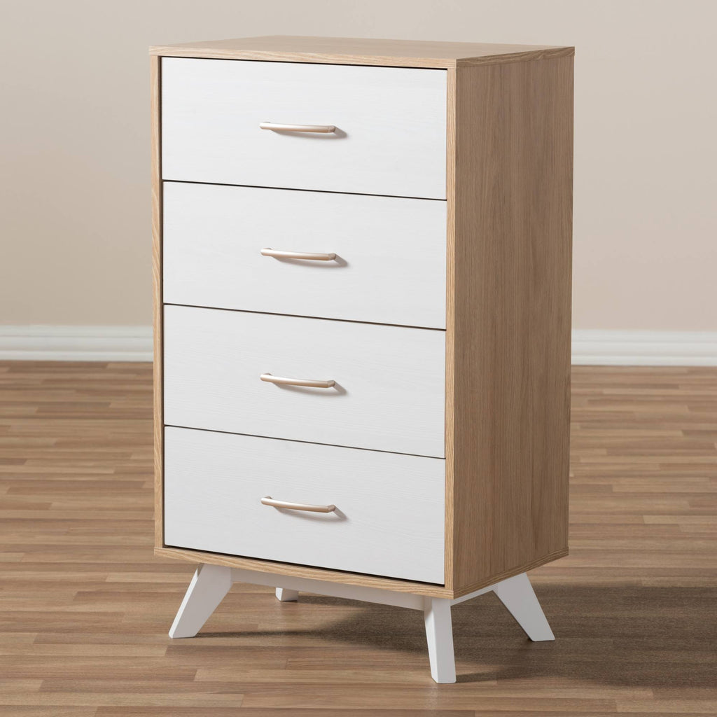 Natural Oak and Whitewashed Wood 4-Drawer Chest J343837