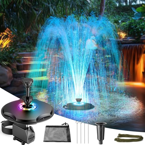 40W 660GPH Floating Pond Fountain with LED Lights and 3 Modes Spray M634