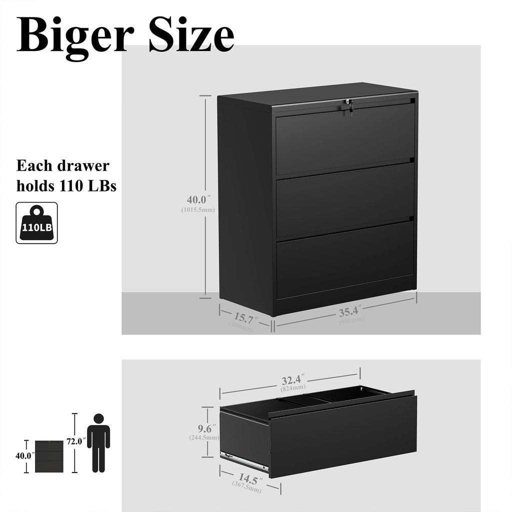 3 Drawer Black Metal File Cabinet with Lock X967