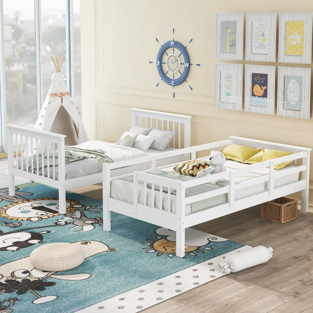Twin Over Twin Bunk Bed with Storage Stairs and Guardrail, White W127440
