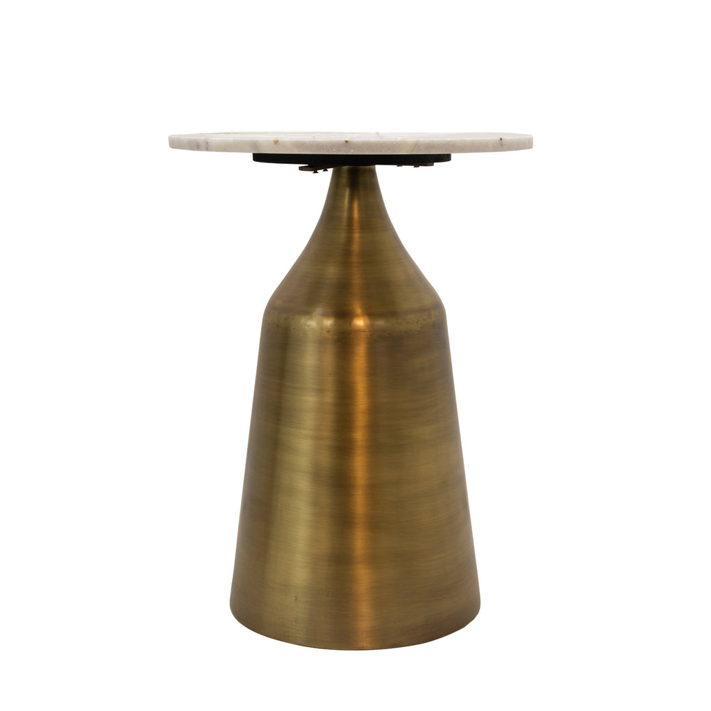 White Marble Round Side Table with Inlay I187604