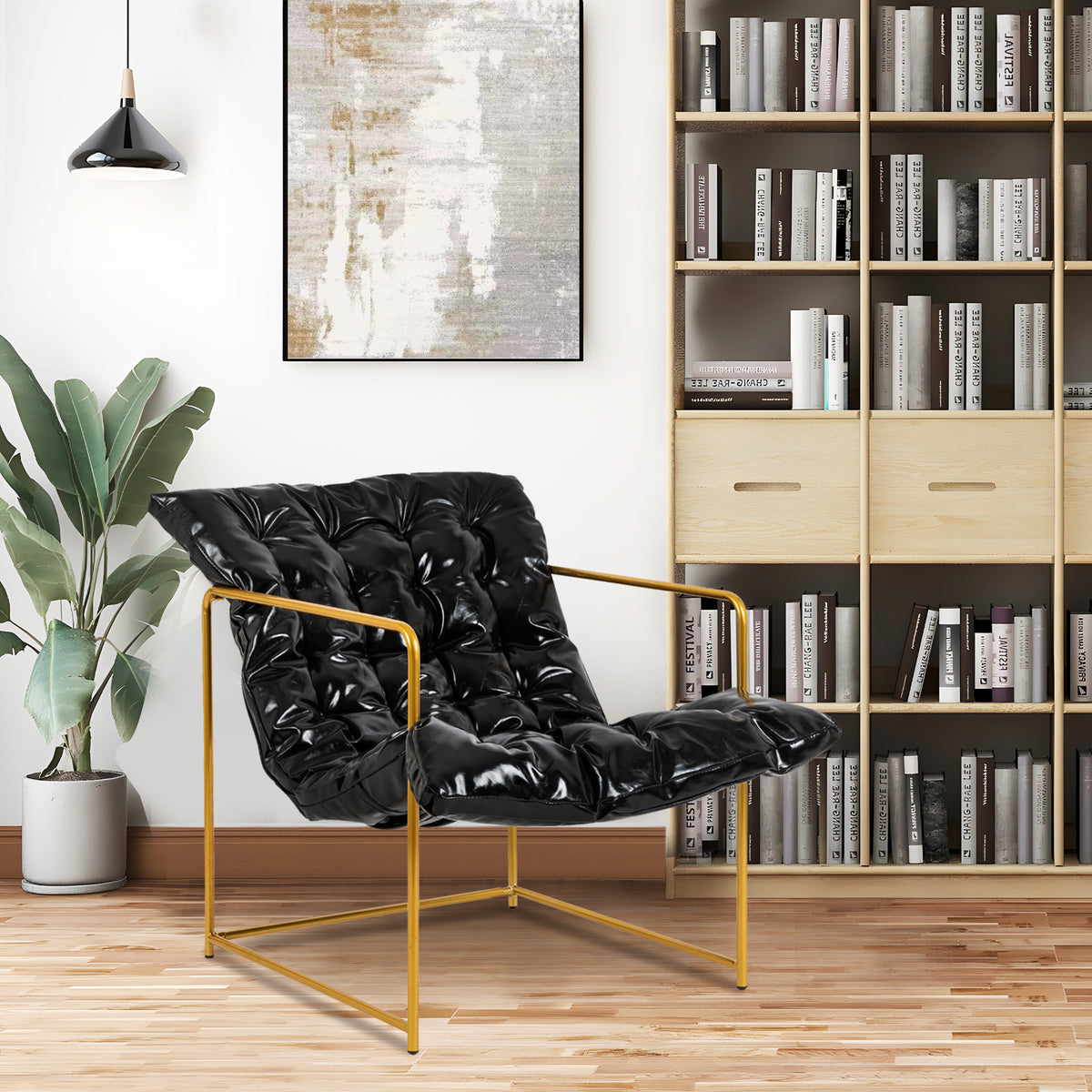 Black Faux Leather Sling Accent Chair Set of 2 P3147