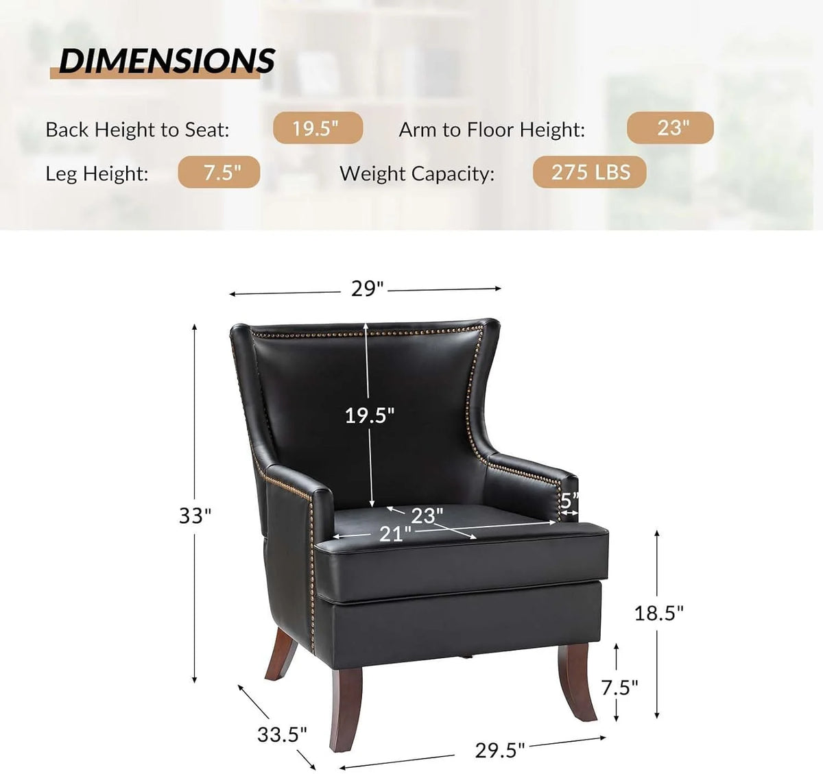 Black Faux Leather Wingback Accent Chairs Set Of 2 J3494