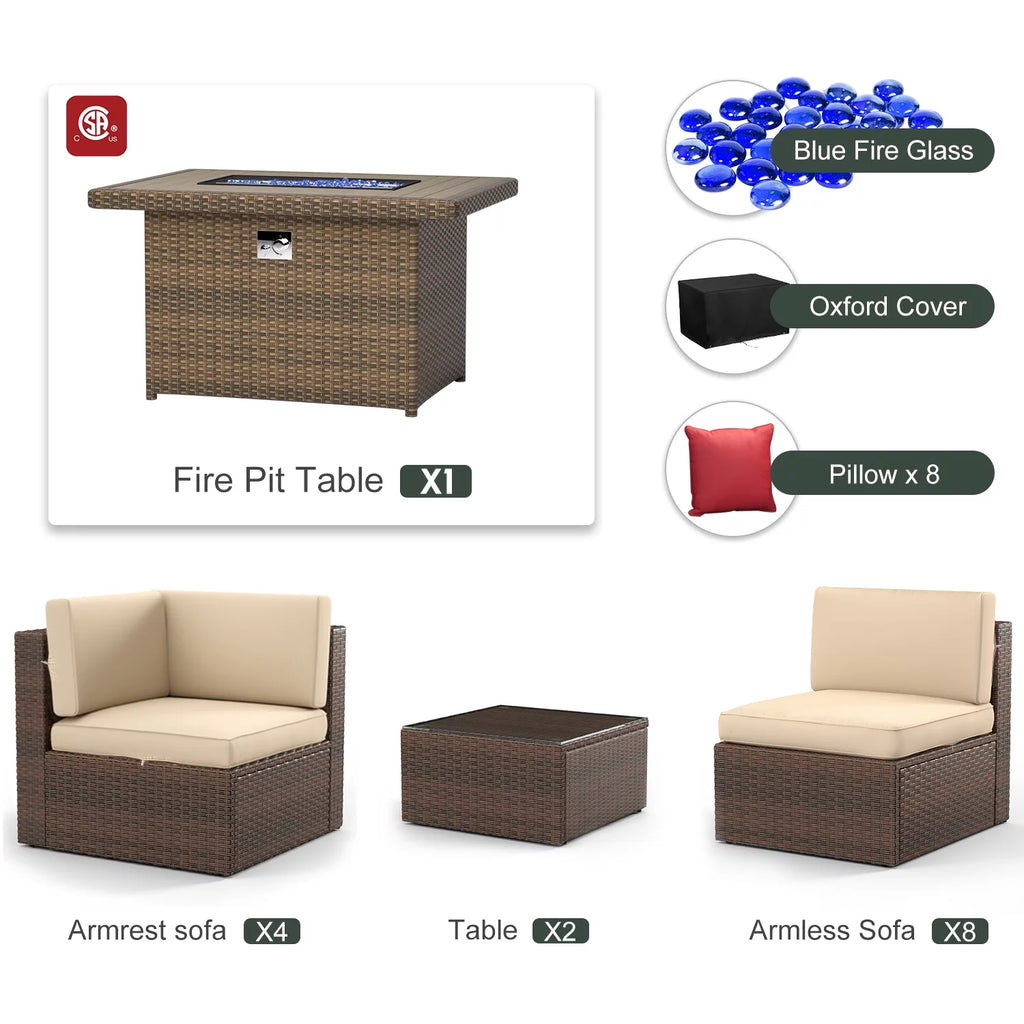 8 Pcs Patio Furniture Set with Fire Pit Table K863507