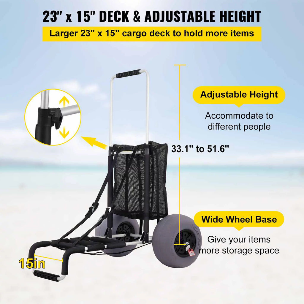 Beach Cart 165LBS Capacity Adjustable Handle 13" Balloon Wheels X84571