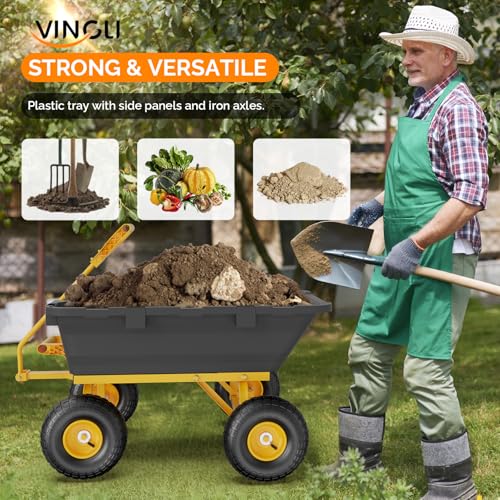 Heavy Duty Dump Cart Wagon, 770LBS Poly Wheelbarrow, 10in All-Terrain Pneumatic Tires B573405