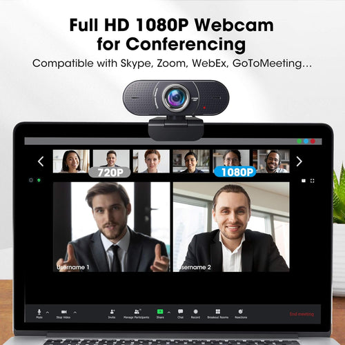 1080P Webcam with Microphone USB, 120° Wide View T765