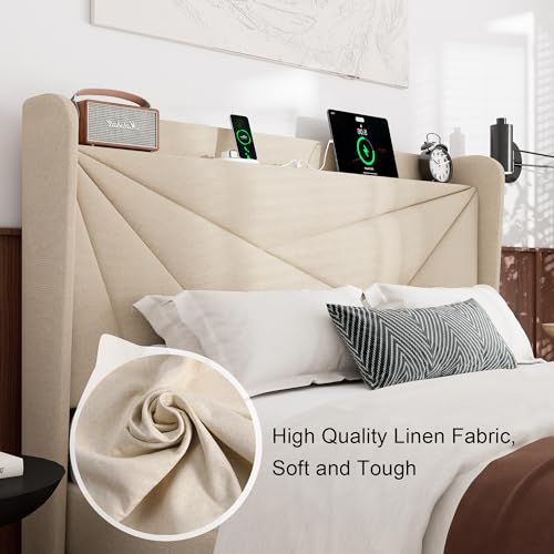 Black Queen Size Linen Upholstered Platform Bed Frame with Storage Headboard M145