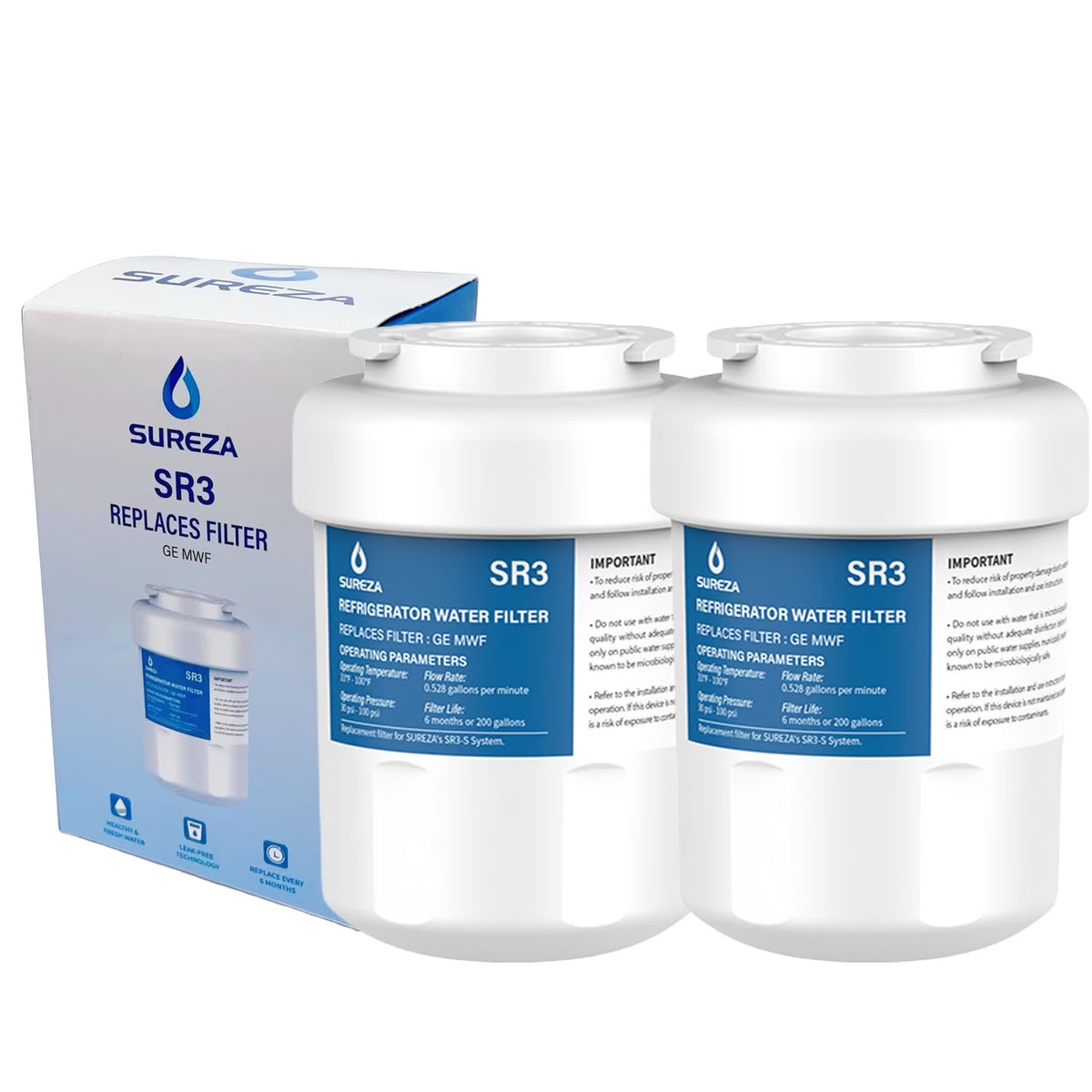 2 Pack MWF Water Filters for GE Refrigerators U2011