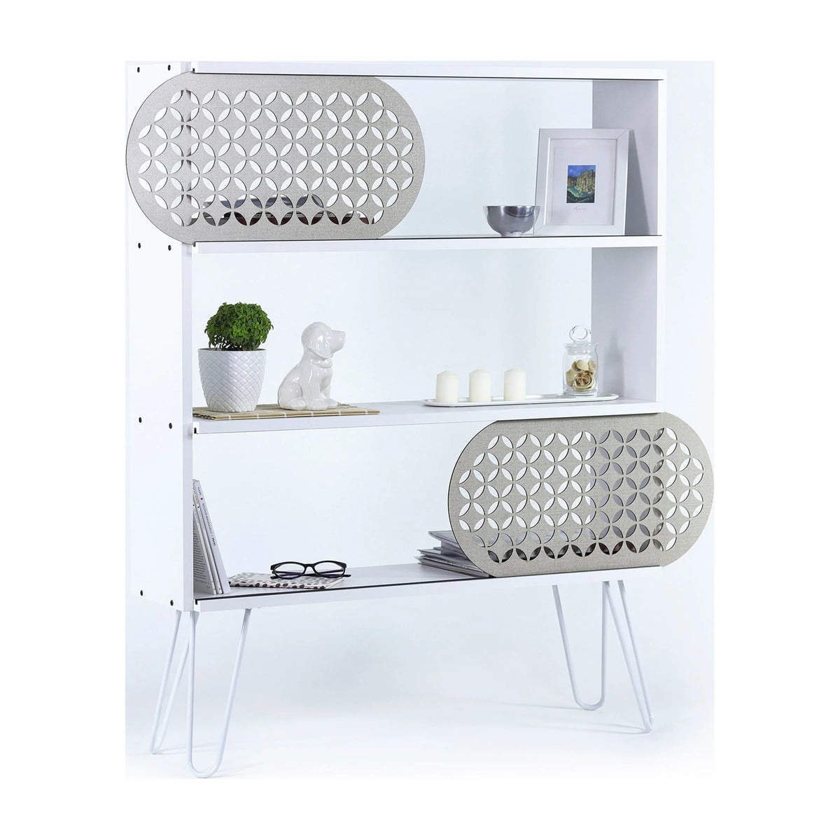 3 Tier White Metal Legs Bookshelf V220169