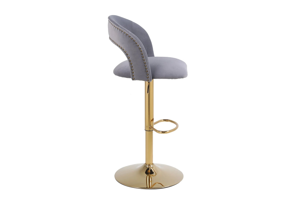 Gray Velvet Swivel Bar Stool Set of 2 Q140