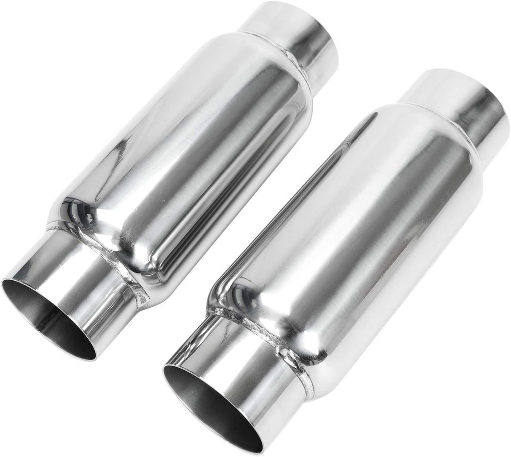 3" Inlet 3" Outlet Stainless Steel Exhaust Muffler Resonator, 12" Overall Length, Pack of 2 M665