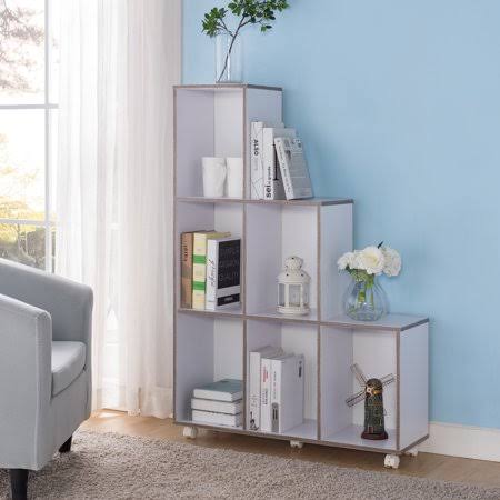 White and Distressed Taupe Bookcase N905709